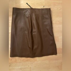 VTG JOHN MICHAEL brown Leather Skirt Size 10 Women A-line Casual Lined F9
